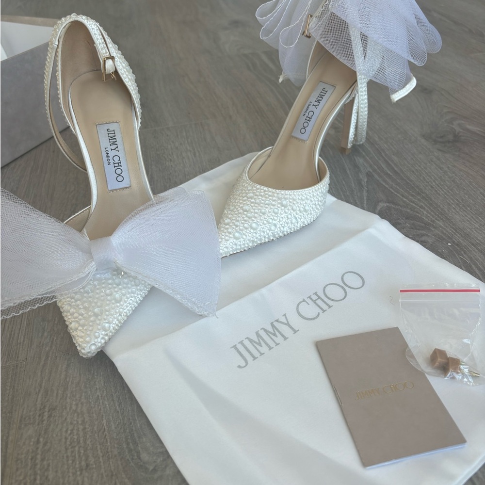 White Stiletto Heels with Crystal Embellishments